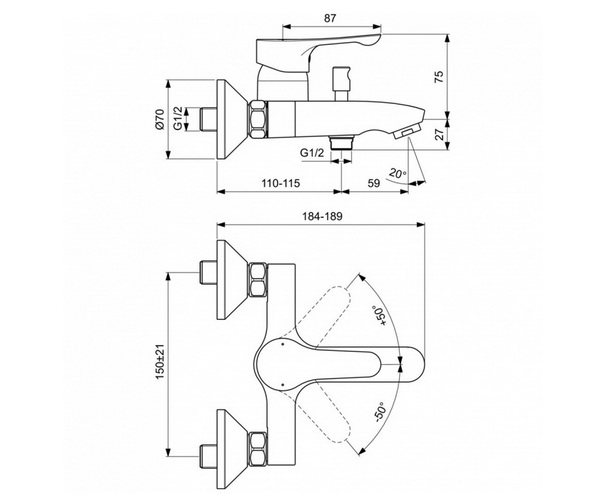 смеситель для ванны IDEAL STANDARD DOT